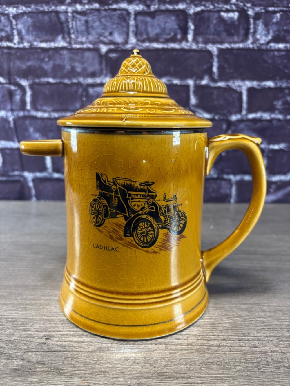 Vintage Cadillac Ceramic Lidded Mug Tankard